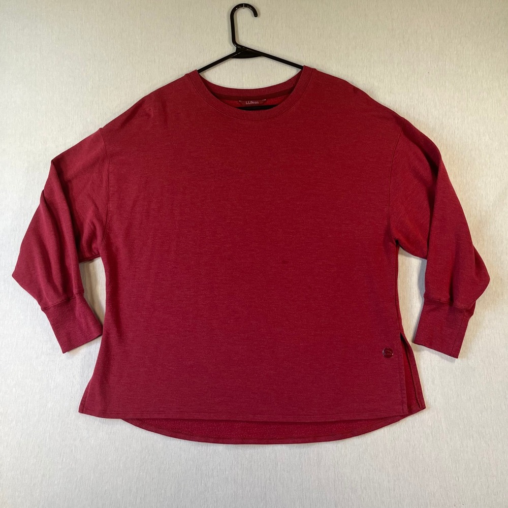 LL Bean Shirt Womens M Reg Modal Blend Crewneck Burgundy Heathered Stretch Light